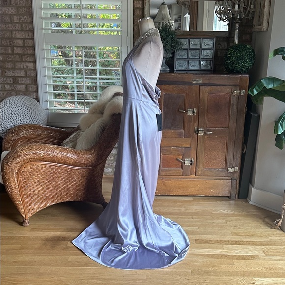 FASHION NOVA Rebekah Embellished Satin Gown - Grey LARGE NEW - Picture 3 of 10
